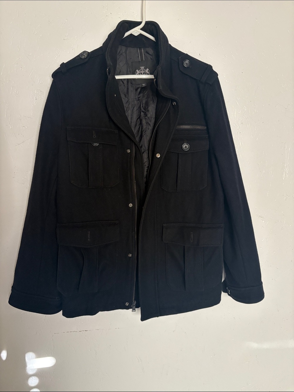 Express Black Military-Style Field Jacket with Epaulettes